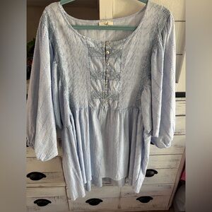 Easel Brand Light Blue Embroidered Women's Tunic